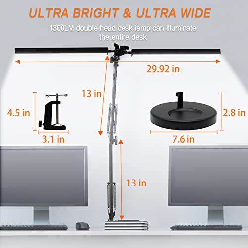 Hitish LED Desk Lamp, 24W Super Bright Architect Desk Lamp with 3 Color Modes & 10 Brightness Levels for Home & Office, Eye Protection Swing Arm Desk Lamp with Base & Clamp for Study, Work, Monitor