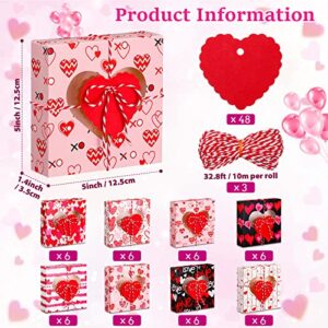 48 Pcs Valentines Day Gift Boxes Heart Shaped Transparent Window Treat Box 5 x 5 x 1.4 Inch Mini Kraft Boxes Small Goodie Boxes with Tags and Ropes for Candy Chocolate Bakery Cookies Soap Packaging