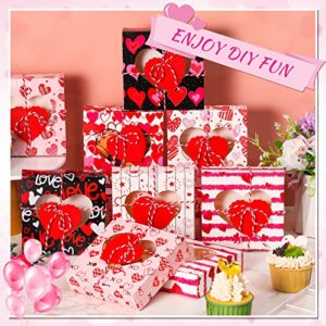 48 Pcs Valentines Day Gift Boxes Heart Shaped Transparent Window Treat Box 5 x 5 x 1.4 Inch Mini Kraft Boxes Small Goodie Boxes with Tags and Ropes for Candy Chocolate Bakery Cookies Soap Packaging