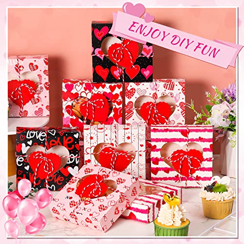 48 Pcs Valentines Day Gift Boxes Heart Shaped Transparent Window Treat Box 5 x 5 x 1.4 Inch Mini Kraft Boxes Small Goodie Boxes with Tags and Ropes for Candy Chocolate Bakery Cookies Soap Packaging