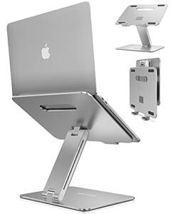 abovetek laptop stand, adjustable portable computer riser, ergonomic aluminum notebook desktop holder for desk, compatible with macbook pro, air, hp, fits up to 17 inch laptops, silver