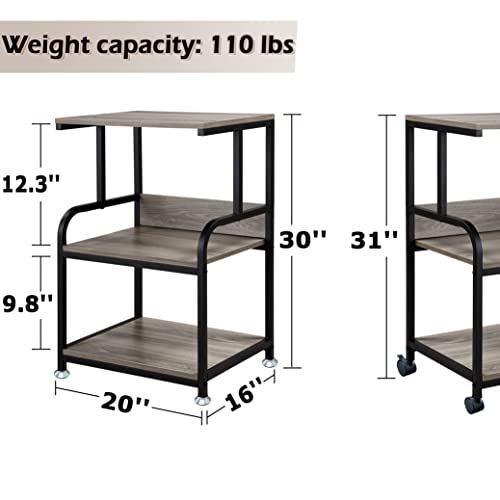 KirKical 3-Tier Mobile Printer Stands on Wheels with Storage Shelves Industrial Style Machine Cart Organizer Table for Office and Home Slate Grey Wood and Black Metal Finished