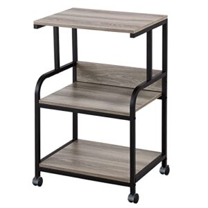 kirkical 3-tier mobile printer stands on wheels with storage shelves industrial style machine cart organizer table for office and home slate grey wood and black metal finished