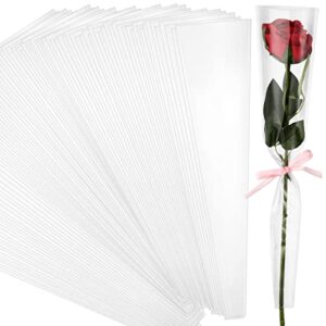 Single Rose Sleeve Bouquet Bags For Flowers Single Floral Packaging Bag Single Flower Wrapping Paper Clear Flower Bouquet Sleeves For Mother's Day Valentine's Day Wedding Birthday Gift (100 Pcs)