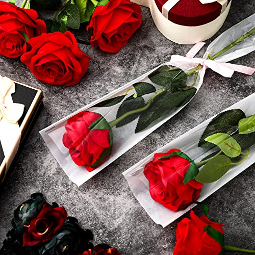 Single Rose Sleeve Bouquet Bags For Flowers Single Floral Packaging Bag Single Flower Wrapping Paper Clear Flower Bouquet Sleeves For Mother's Day Valentine's Day Wedding Birthday Gift (100 Pcs)