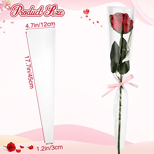 Single Rose Sleeve Bouquet Bags For Flowers Single Floral Packaging Bag Single Flower Wrapping Paper Clear Flower Bouquet Sleeves For Mother's Day Valentine's Day Wedding Birthday Gift (100 Pcs)