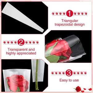 Single Rose Sleeve Bouquet Bags For Flowers Single Floral Packaging Bag Single Flower Wrapping Paper Clear Flower Bouquet Sleeves For Mother's Day Valentine's Day Wedding Birthday Gift (100 Pcs)