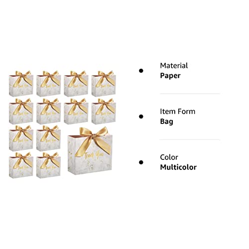 Mimorou 80 Pack Small Thank You Gift Bags Marble Pattern Party Favor Bag with Champagne Gold Bow Ribbon 4.53 x 1.77 3.94 Inch Wedding Mini Goodie for Adults Paper Wrap