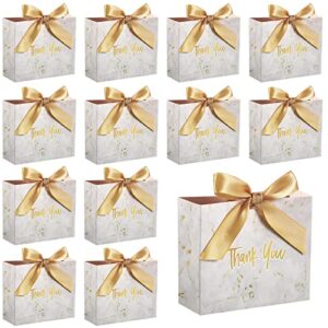 mimorou 80 pack small thank you gift bags marble pattern party favor bag with champagne gold bow ribbon 4.53 x 1.77 3.94 inch wedding mini goodie for adults paper wrap