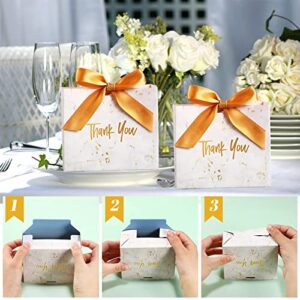 Mimorou 80 Pack Small Thank You Gift Bags Marble Pattern Party Favor Bag with Champagne Gold Bow Ribbon 4.53 x 1.77 3.94 Inch Wedding Mini Goodie for Adults Paper Wrap