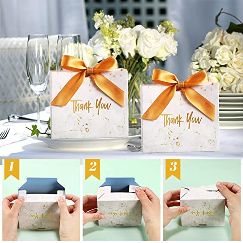 Mimorou 80 Pack Small Thank You Gift Bags Marble Pattern Party Favor Bag with Champagne Gold Bow Ribbon 4.53 x 1.77 3.94 Inch Wedding Mini Goodie for Adults Paper Wrap