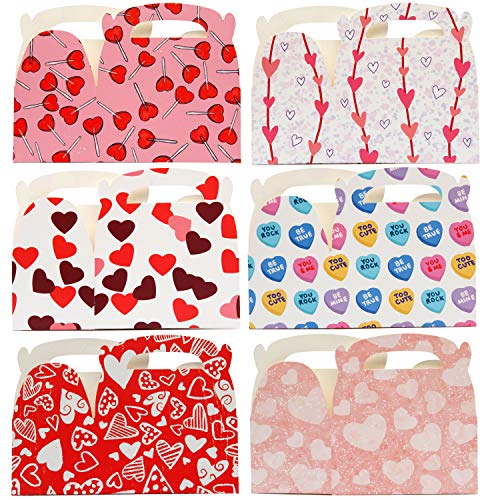 JOYIN 24 Pcs Valentine’s Day Bakery Treat Boxes 6x5.5x3 inch, Valentines Cupcake Cardboard Boxes Cookie Gable Boxes Heart Goody Bags for Valentine Classroom Treats, Party Favors Gift Giving Gift Exchange Gift Box