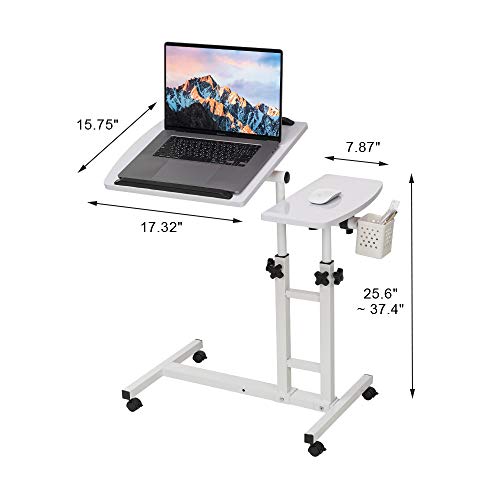 Farios Adjustable Laptop Desk with Wheels, Overbed Bedside Desk, Wheels Height Adjustable Desk Cart,Standing Laptop Desk,Moveable Laptop Stand,Tilting Over Bed Table,Rolling Laptop Stand-White.