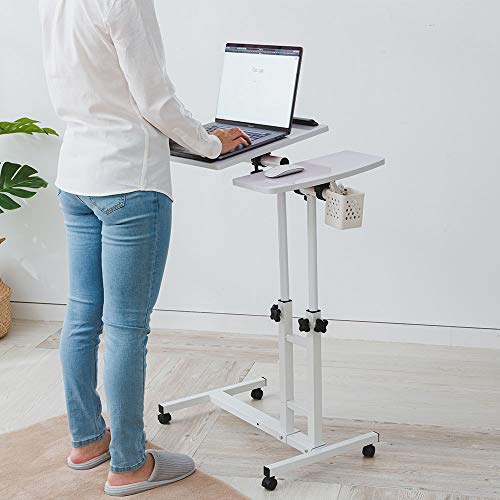 Farios Adjustable Laptop Desk with Wheels, Overbed Bedside Desk, Wheels Height Adjustable Desk Cart,Standing Laptop Desk,Moveable Laptop Stand,Tilting Over Bed Table,Rolling Laptop Stand-White.