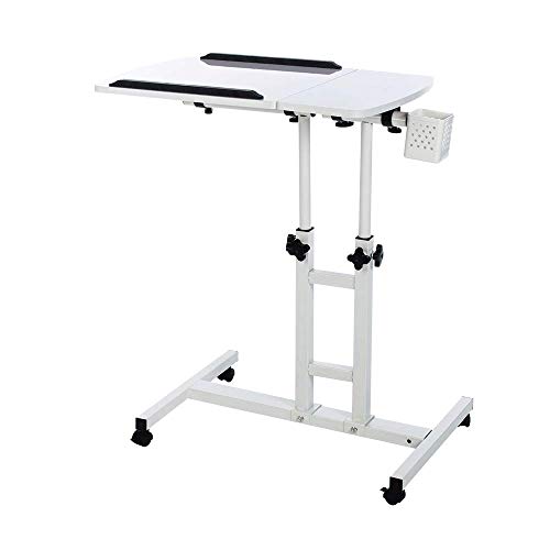 Farios Adjustable Laptop Desk with Wheels, Overbed Bedside Desk, Wheels Height Adjustable Desk Cart,Standing Laptop Desk,Moveable Laptop Stand,Tilting Over Bed Table,Rolling Laptop Stand-White.