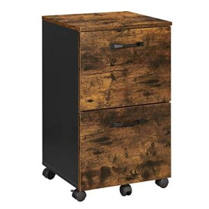 vasagle file cabinet, with 2 drawers, mobile filing cabinet with wheels, for a4, letter sized documents, hanging file folders, rustic brown and black uofc040b01
