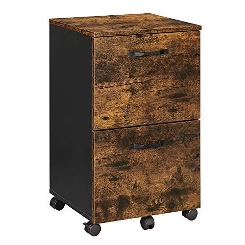 VASAGLE File Cabinet, with 2 Drawers, Mobile Filing Cabinet with Wheels, for A4, Letter Sized Documents, Hanging File Folders, Rustic Brown and Black UOFC040B01