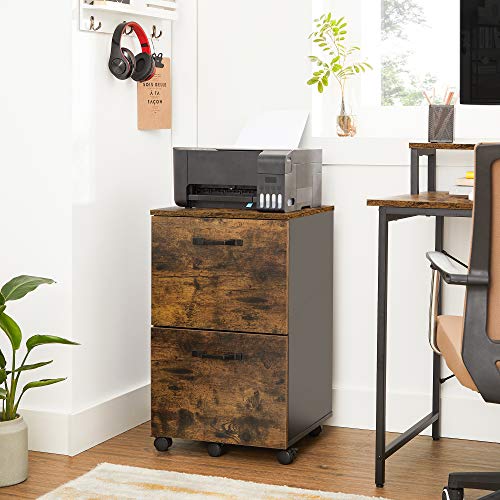 VASAGLE File Cabinet, with 2 Drawers, Mobile Filing Cabinet with Wheels, for A4, Letter Sized Documents, Hanging File Folders, Rustic Brown and Black UOFC040B01
