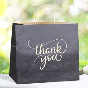 50 Pcs Large Black Charcoal Paper Bags With Handles Bulk, Thank You Gift Bags Large 13 x 6.5 x 11.8, Kraft Paper Bags for Small Business, Shopping, Wedding, Party, Retail, Goodies, Wholesales (50)