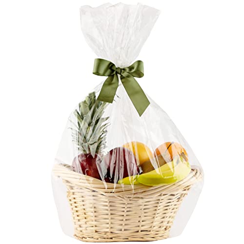 Clear Basket Bags, 24" x 30" Large Clear Cellophane Wrap for Baskets & Gifts Pack Of 18 Thickness 0.75 Mil