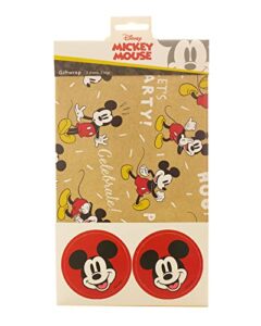 uk greetings mickey mouse packaged wrap – disney gift wrap – sheet wrap – birthday wrapping paper – happy birthday – 2 sheets and 2 tags, multi