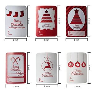 250 Counts Christmas Gift Tag Stickers Modern Red White Xmas Designs Reindeer Christmas Tree Santa Hat Self-Adhesive Name Tag Stickers for Decorative Presents Christmas Labels(2 "x 2.95")