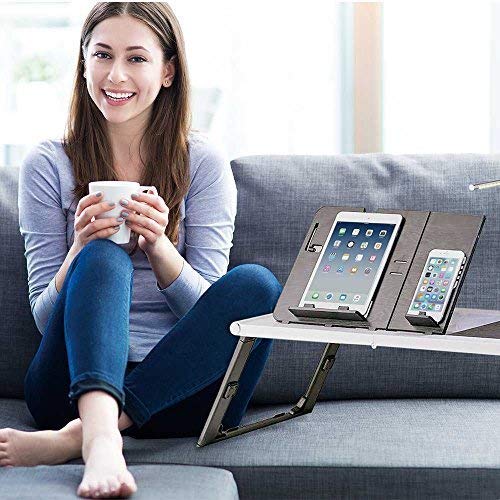 Etable Foldable Laptop Bed Tray Tablet Charging Table Adjustable Lap Desk with Built-in 10000mAh Rechargeable Power Bank and LED Light - Portable Laptop Table Breakfast Food Table Reading Desk - Black