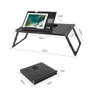 Etable Foldable Laptop Bed Tray Tablet Charging Table Adjustable Lap Desk with Built-in 10000mAh Rechargeable Power Bank and LED Light - Portable Laptop Table Breakfast Food Table Reading Desk - Black