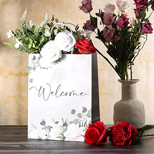 Chinco Welcome Bags White Wedding Gift Bags for Hotel Guests Black Letters Wedding Bags with Handles Paper Wedding Welcome Gift Bags Party Favors Bags for Wedding Birthday Party Supplies (48 Pieces)