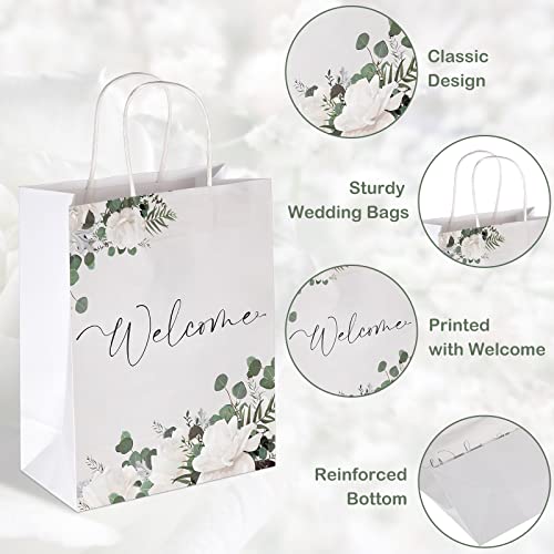 Chinco Welcome Bags White Wedding Gift Bags for Hotel Guests Black Letters Wedding Bags with Handles Paper Wedding Welcome Gift Bags Party Favors Bags for Wedding Birthday Party Supplies (48 Pieces)