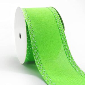 estivaux easter green ribbons 2.5 inch ×10 yards, easter wired edge ribbons linen burlap ribbons holiday craft ribbon bows for gift wrapping easter st. patrick’s day decorations