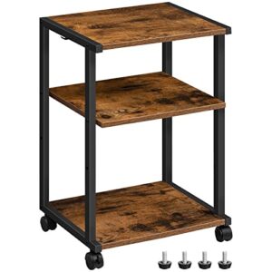 hoobro mobile printer stand, 3-tier printer cart under desk with storage, industrial adjustable rolling cart , sturdy little table on wheels for home office, rustic brown and black bf28ps01