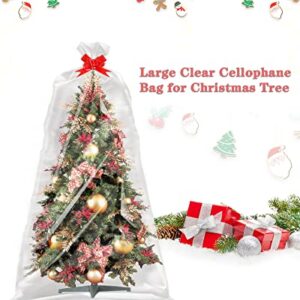 JOYIT 10 Pack Clear Cellophane Bags Large (35 in x 55 in) - 3 Mil Thicker Clear Cellophane Wrap for Gift Baskets, Opp Clear Plastic Gift Bags with Red Bows Ribbons