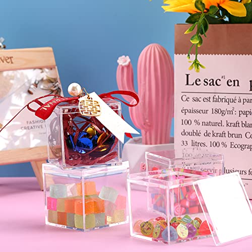 Tuanse Acrylic Box with Lid Clear Small Acrylic Box Plastic Square Cube with Lid Mini Acrylic Containers Display Box 2.2 x 2.2 x 2.2 Inch for Candy Pill Tiny Jewelry Toys Gifts (60)