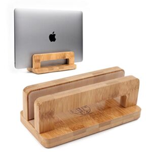 s&a woodcraft bamboo vertical laptop stand, adjustable wooden laptop holder, non-slip laptop dock compatible with apple macbook, microsoft surface, gaming laptops, ipad, tablets