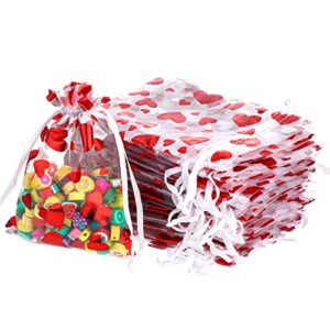 300 pcs valentine’s day heart candy bags organza jewelry pouches drawstring bags valentine love heart gift bags wedding gift pouch drawstring pouch for gift packaging (heart pattern, 3.94 x 4.72 inch)