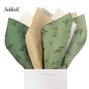 Aobkiat 24PCS Green Brown Wrapping Paper, 20 x 15Inch Olive Leaf Themed Tissue Paper for Gift Wrapping,Green Boho Wedding Decorations,Birthday Party,DIY Craft,Present Packaging