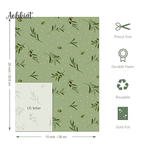 Aobkiat 24PCS Green Brown Wrapping Paper, 20 x 15Inch Olive Leaf Themed Tissue Paper for Gift Wrapping,Green Boho Wedding Decorations,Birthday Party,DIY Craft,Present Packaging