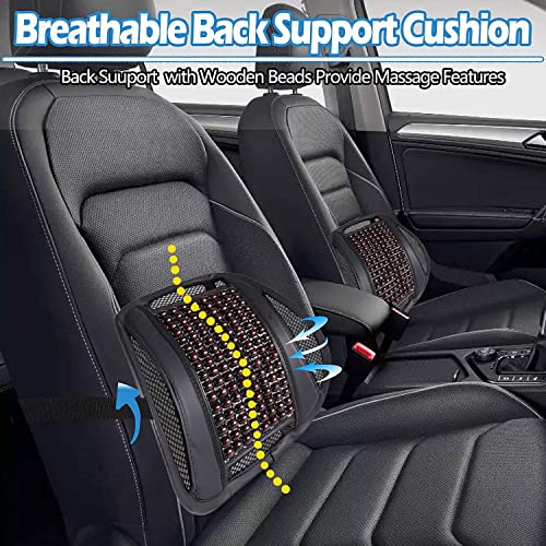 Big Ant Lumbar Support 2 Pack, Back Support with Wooden Beads Massage for Comfort and Lower Back Pain Relief, Breathable Back Support Cushion for Home Car Office Wheelchair(Black)