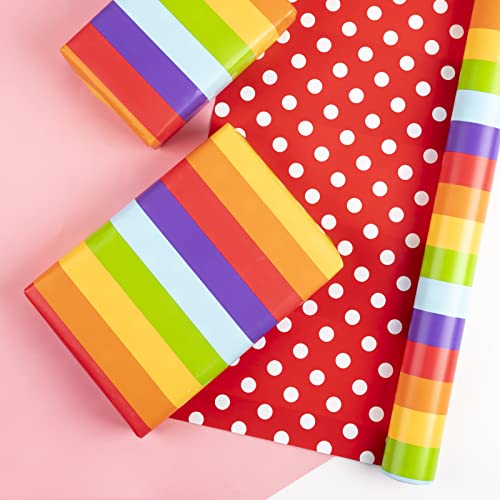 MAYPLUSS Reversible Wrapping Paper Roll - Mini Roll - 17 Inch X 32.8 Feet - Rainbow Stripe Design (47.3 sq.ft.ttl)