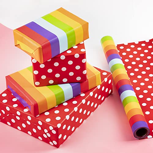 MAYPLUSS Reversible Wrapping Paper Roll - Mini Roll - 17 Inch X 32.8 Feet - Rainbow Stripe Design (47.3 sq.ft.ttl)