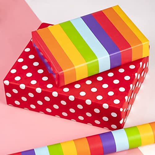 MAYPLUSS Reversible Wrapping Paper Roll - Mini Roll - 17 Inch X 32.8 Feet - Rainbow Stripe Design (47.3 sq.ft.ttl)