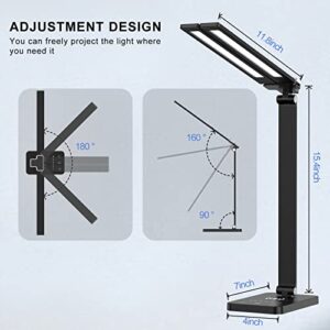 DioFgt Double Head LED Desk Lamp,Dual Swing-arm Table Lamp for Home Office,5 Color Modes and 5 Dimmable,Modern Eye-Caring Piano Lamp with 30/60 min Auto Timer,Touch Control, USB Charging Port