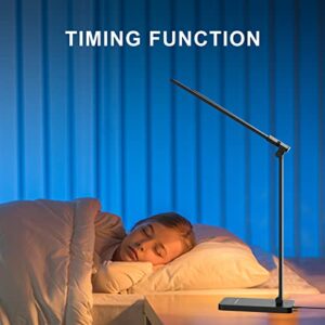 DioFgt Double Head LED Desk Lamp,Dual Swing-arm Table Lamp for Home Office,5 Color Modes and 5 Dimmable,Modern Eye-Caring Piano Lamp with 30/60 min Auto Timer,Touch Control, USB Charging Port