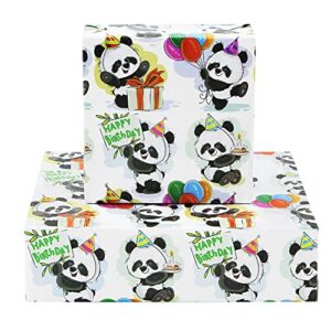 panda gift wrapping paper for happy birthday, cute pandas balloons wish birthday wrapping paper for baby boys girls children animal baby shower kindergarten party xmas gifts wraps