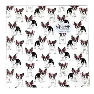 Stesha Party Frenchie Puppy Dog Gift Wrapping Paper - Folded Flat 30 x 20 Inch (3 Sheets)