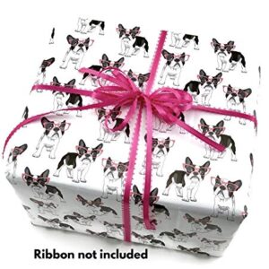 Stesha Party Frenchie Puppy Dog Gift Wrapping Paper - Folded Flat 30 x 20 Inch (3 Sheets)