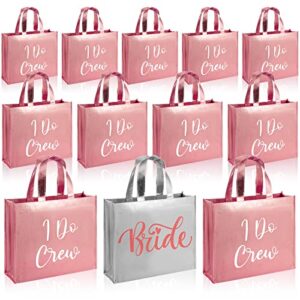 12 pcs bridesmaid gift bags with i do crew gift bags glossy reusable grocery bags for bridal gift (silver, rose gold)