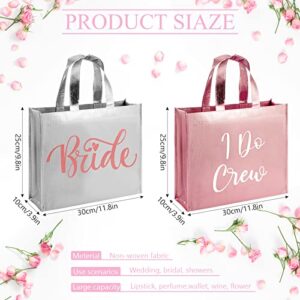 12 Pcs Bridesmaid Gift Bags with I Do Crew Gift Bags Glossy Reusable Grocery Bags for Bridal Gift (Silver, Rose Gold)