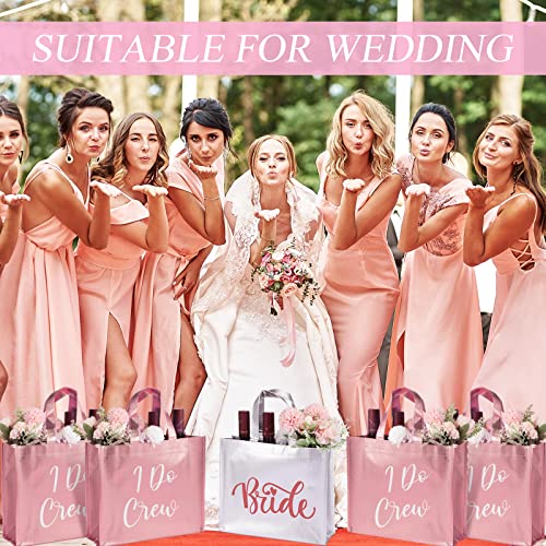 12 Pcs Bridesmaid Gift Bags with I Do Crew Gift Bags Glossy Reusable Grocery Bags for Bridal Gift (Silver, Rose Gold)